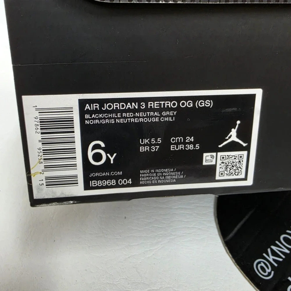 Nike Air Jordan 3 Retro OG Rare Air Black IB8968-004 Grade School Size 6y